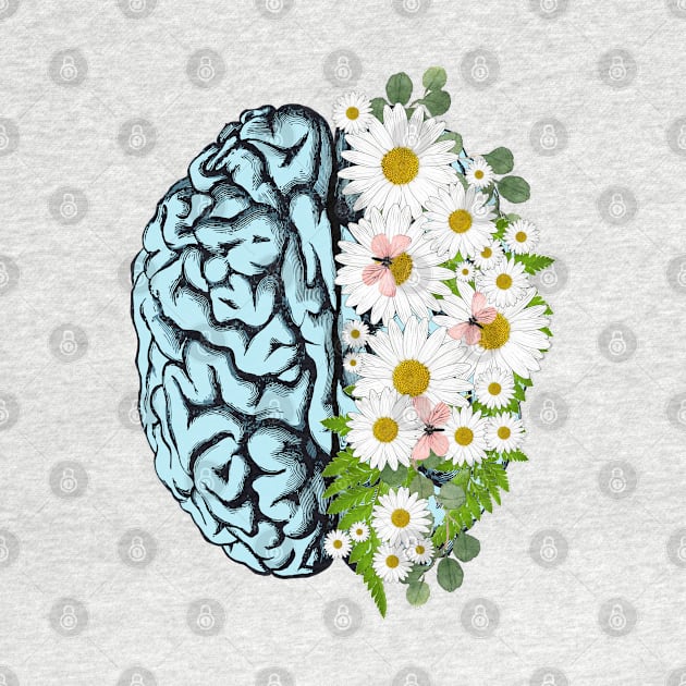 Blue Brain and daisies, Positivity, creativity, right hemisphere brain, health, Mental by Collagedream